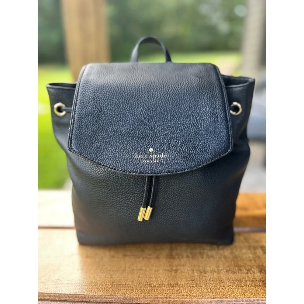 Kate Spade NY Mulberry Street Breezy Black Pebbled Leather Designer Backpack